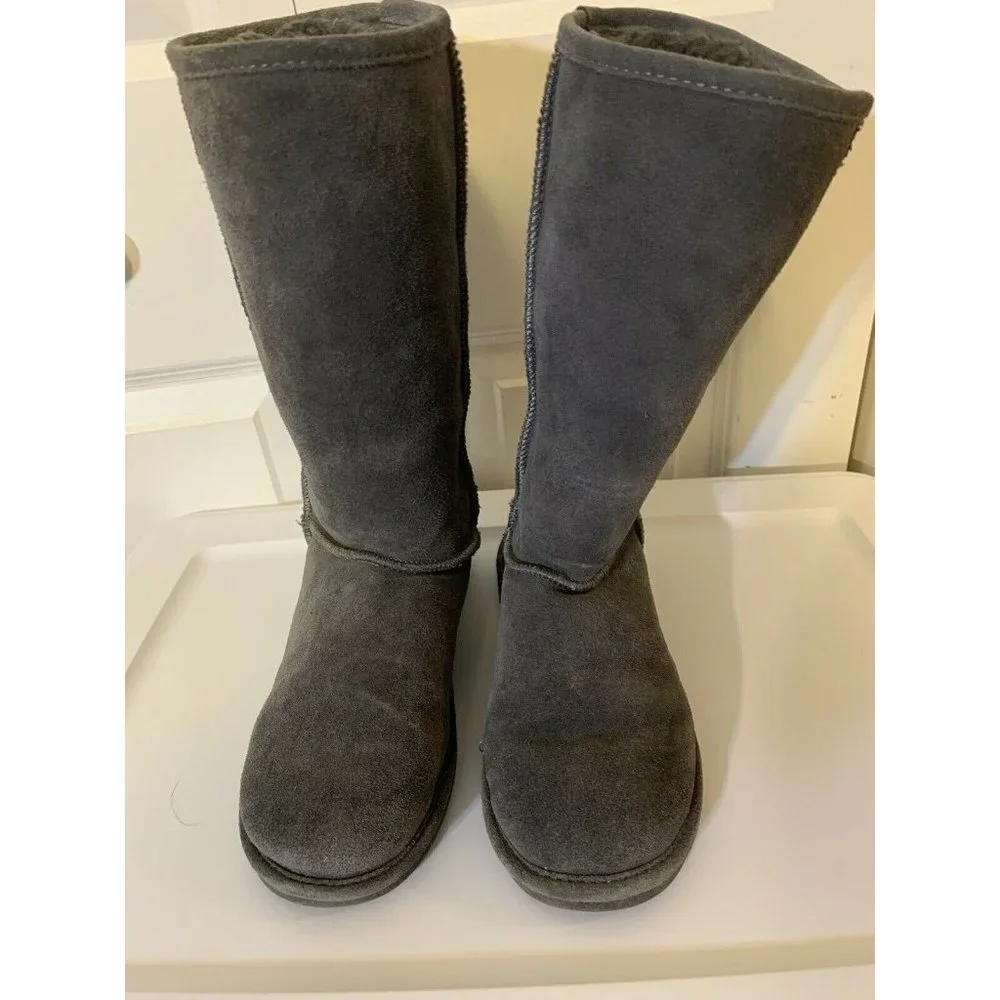 Bjorndal Zoe Mid Calf Boots Gray Leather‎ Sheepskin Lined Pull On 8M